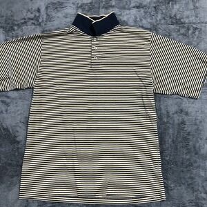 Honors Polo Shirt Mens XL Navy Blue Cream Striped Short Sleeve Collared Top